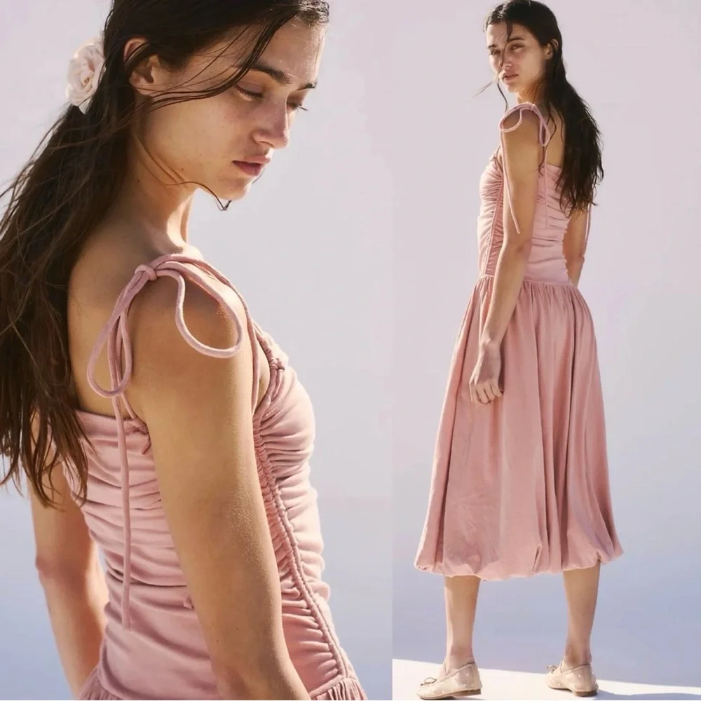 Free People Liza Drop Waist Midi Dress in Tuscany (taupe rose) - Picture 5 of 7